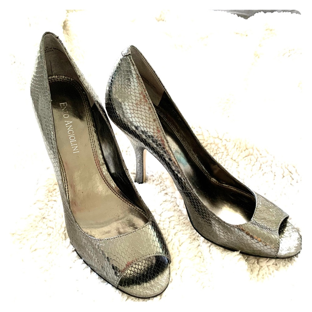 Enzo Angiolini Pewter Peep Toe Women Shoes